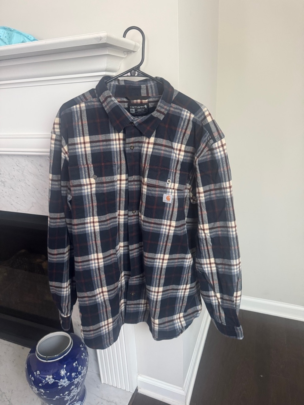 Carhartt Navy, White & Rust Plaid Flannel Jacket - please read description